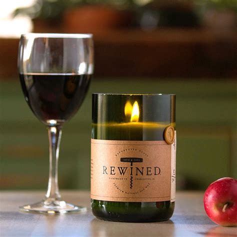 Rewined candles - Description & Details. ReWined Pinot Noir Candle is a blend of fig, cranberry, leather and earth. A bestseller! Each ReWined Candle has been handcrafted from a re-purposed wine bottle. The fragrances are carefully blended to mimic the flavors and aromas found in your favorite varietals of wine. Hand poured soy wax candles burn up to 80 hours. 